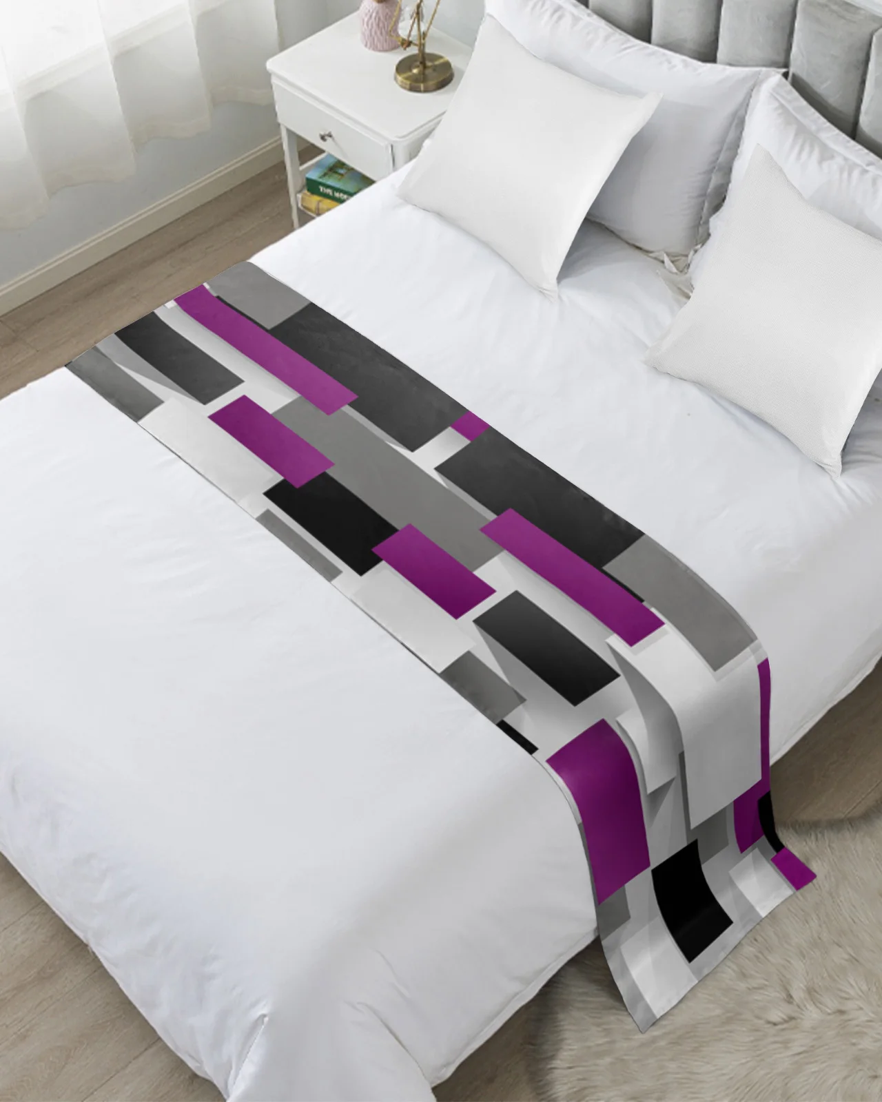 

Geometry Purple Grey Black Solid Abstract Bed Runner Home Hotel Decoration Bed Flag Wedding Bedroom Bed Tail Towel