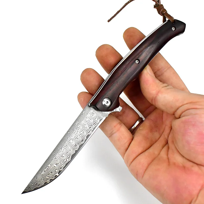 Personalized pattern outdoor defensive folding knife Damascus steel knife portable sharp knife in the field