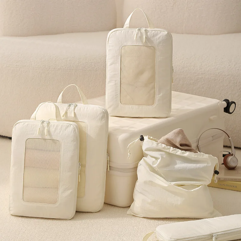 5pcs Travel Compression Set Luggage Clothing Storage Bag Organizer Bag Business Trips Toiletries Storage Bag Modern Simple Style
