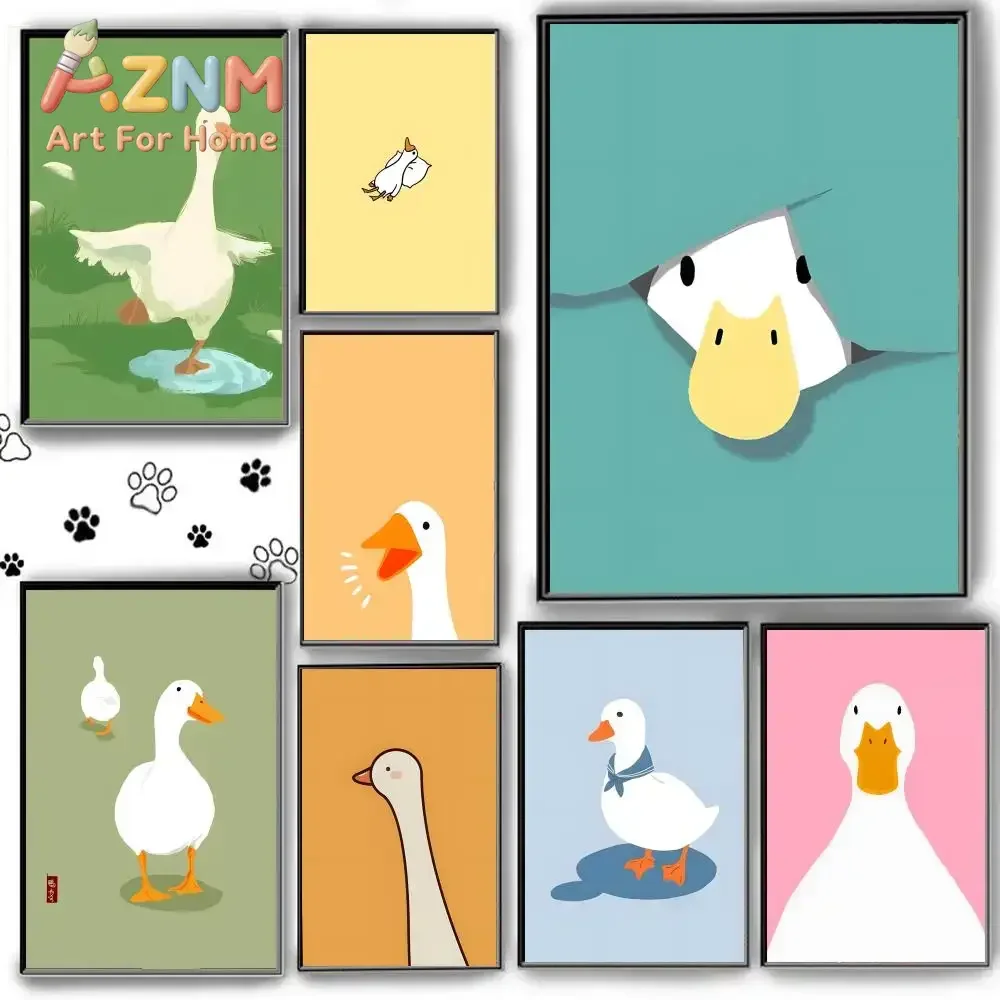 1pc frameless Cute Duck Poster Self Adhesive HD PVC Wall Art - Stain Proof For Home Office