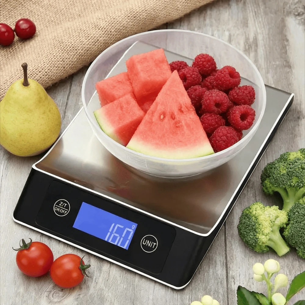 5-15Kg/1g Kitchen Scale Weighing Food Coffee Balance Smart Electronic Digital Scales Stainless Steel Design for Cooking Baking