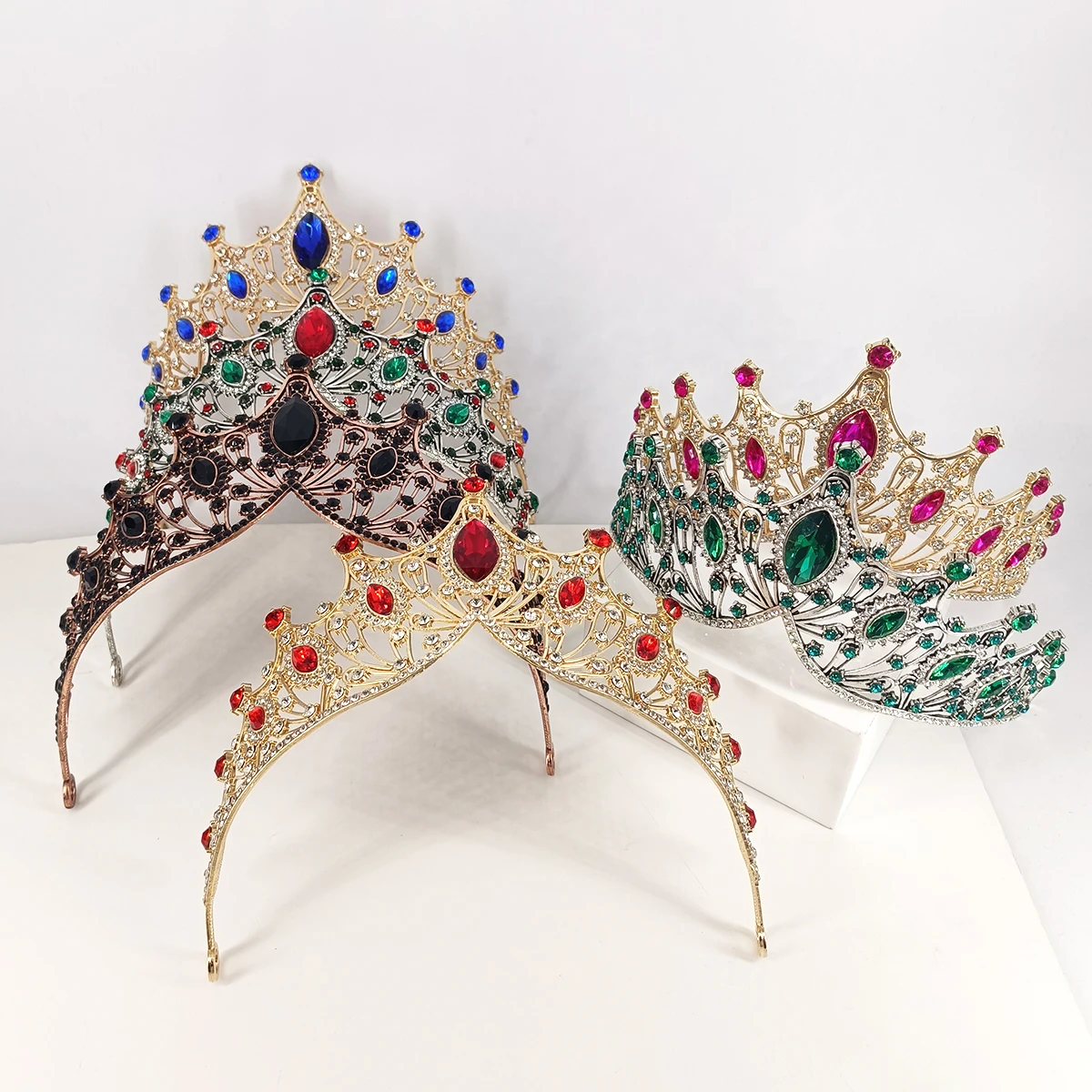 أغطية الرأس الزفاف الملونة المرأة قاعة الرقص تاج الباروك كريستال التيجان والتيجان الزفاف الزفاف إكسسوارات الشعر مجوهرات