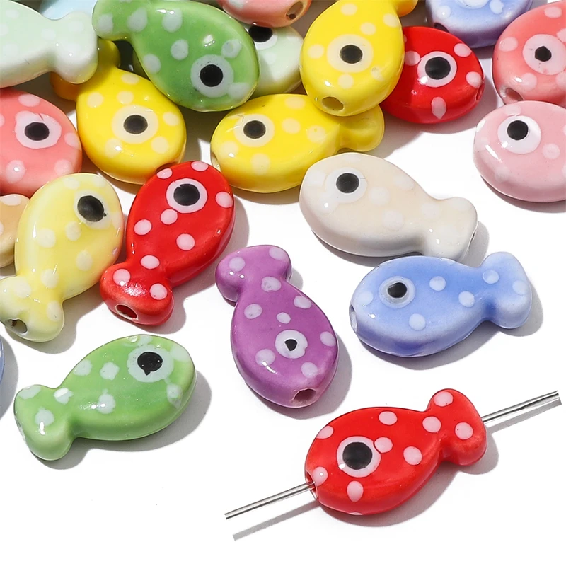 Breloques en porcelaine de poisson en céramique faites à la main, perles mignonnes pour boucle d'oreille, bracelet, collier, bijoux de bricolage, artisanat exécutif, 2 pièces, 11x19mm
