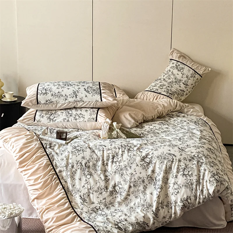طقم سرير ناعم غطاء لحاف على طراز الأميرة مع ملاءة سرير المخدة المفارش المفرش سادات مجموعات المعزي #1