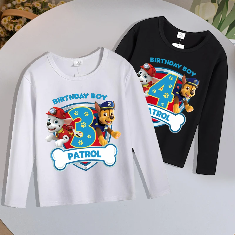 Camisetas de manga larga de la patrulla canina de Anime para niñas, ropa de cumpleaños con estampado de números de dibujos animados, Top bonito de manga larga de otoño para niños