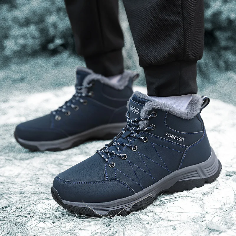 

Зимние плюшевые сапоги-снегоходы, теплые хлопковые ботинки, прочные уличные походные спортивные ботинки на шнуровке, плюшевые повседневные ботинки для холодной погоды