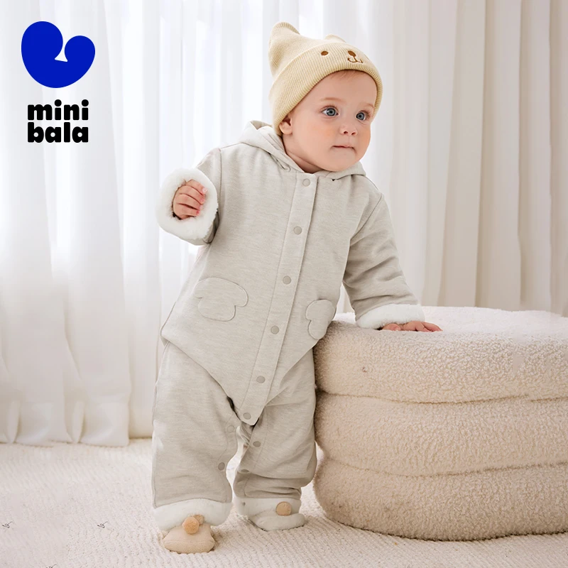 

Mini Bala Baby Romper Autumn Winter Fleece Lined Hooded Cotton Warm Jumpsuit