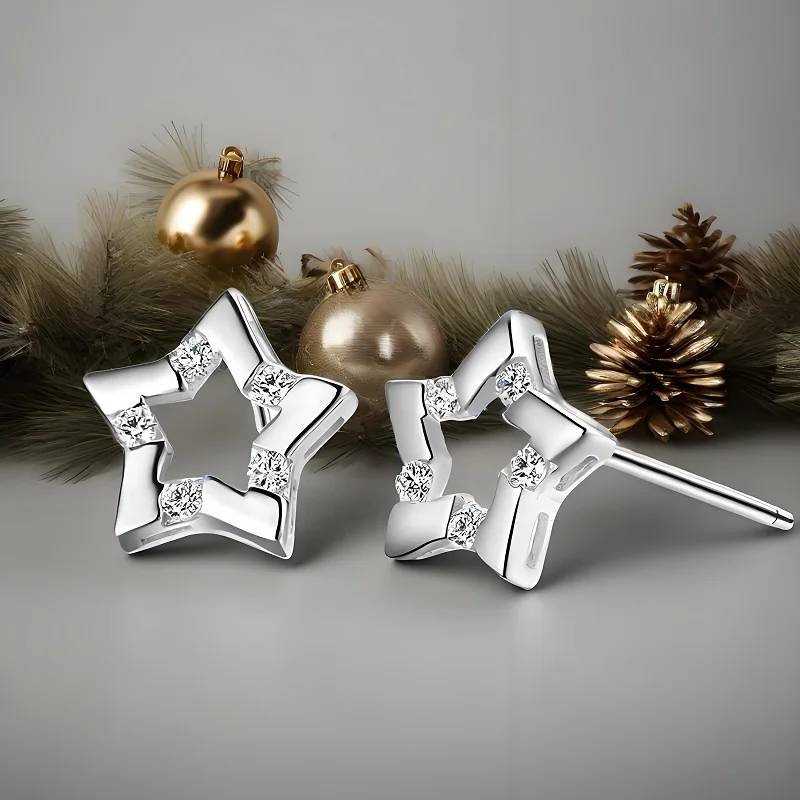 

Изысканные серьги-гвоздики из стерлингового серебра 925 пробы со звездами и кристаллами кубического циркона для женщин и девочек, модные ювелирные изделия для свадебной вечеринки, подарок