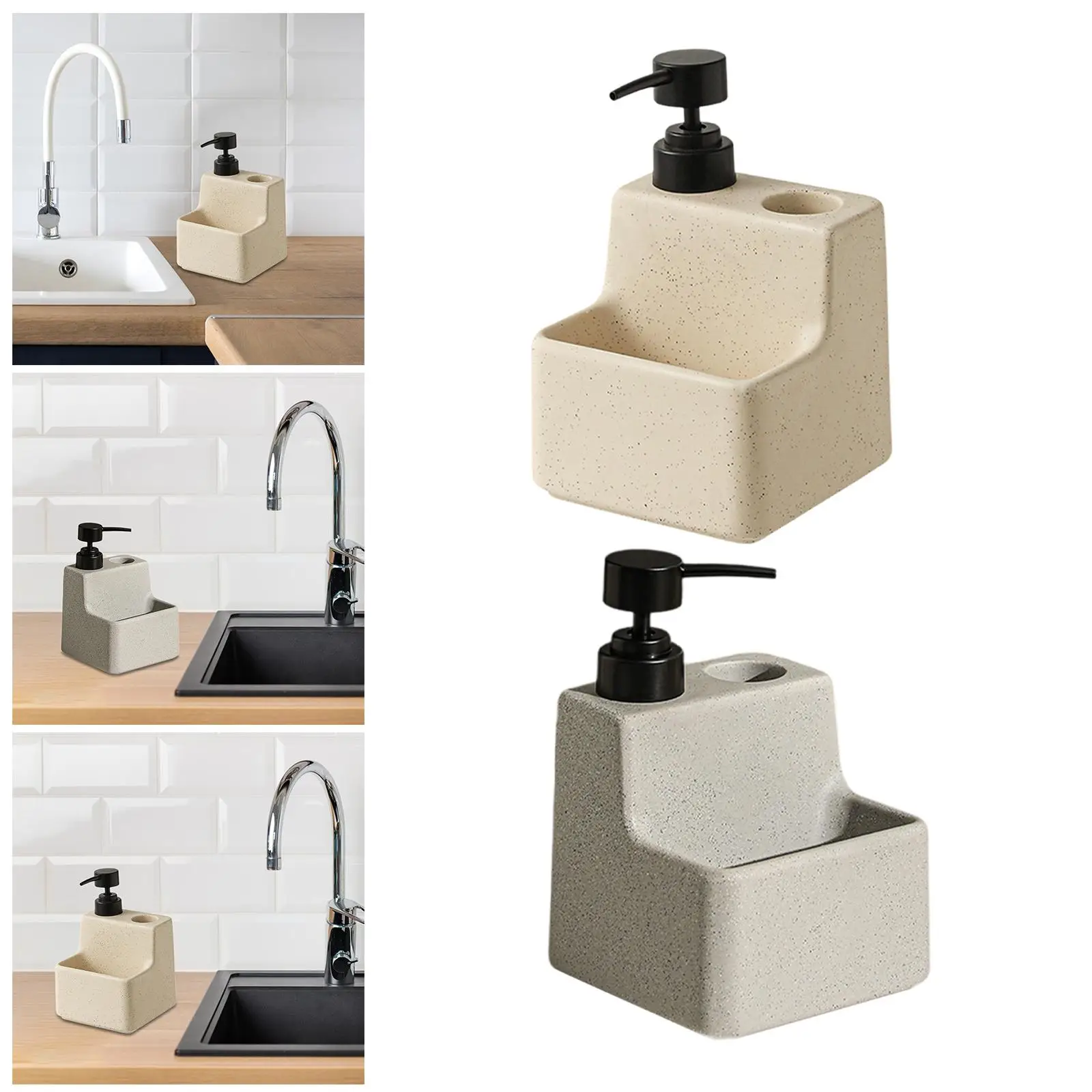

Soap Dispenser with Sponge Holder Ceramic for Restaurant Countertop Washroom