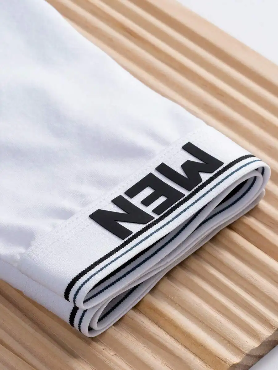 

4 Pcs White Mens Cotton Boxer Shorts With Logo Waistband