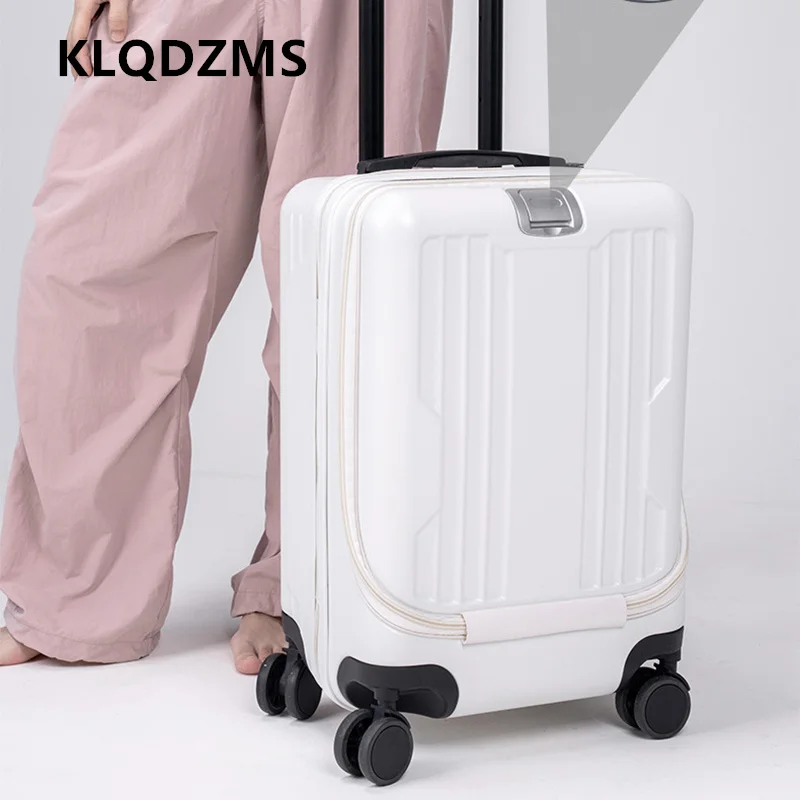 KLQDZMS Carry-on Travel Luggage Front Opening Boarding Case Laptop Trolley Case ABS+PC Cipher Case 20 Inch Women's Suitcase