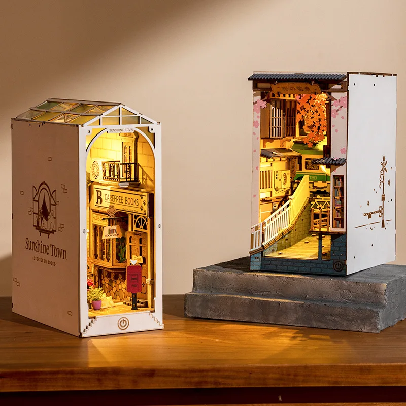 Wooden Diagon Alley Book Nook Kit Miniatures Dollhouse Bookend Stand DIY Bookshelf Insert Model Building Kits Home Decor Gifts