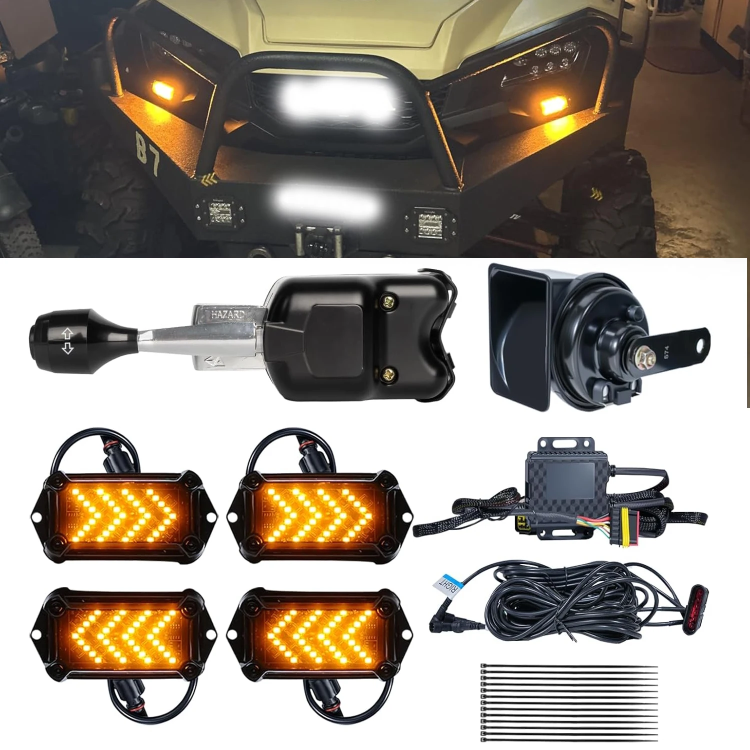 

UTV Turn Signal Kit 110dB Horn For For Pioneer 1000-5, Pre-Wired, Plug and Play ATV Blinker Universal Street Legal Turn Signals