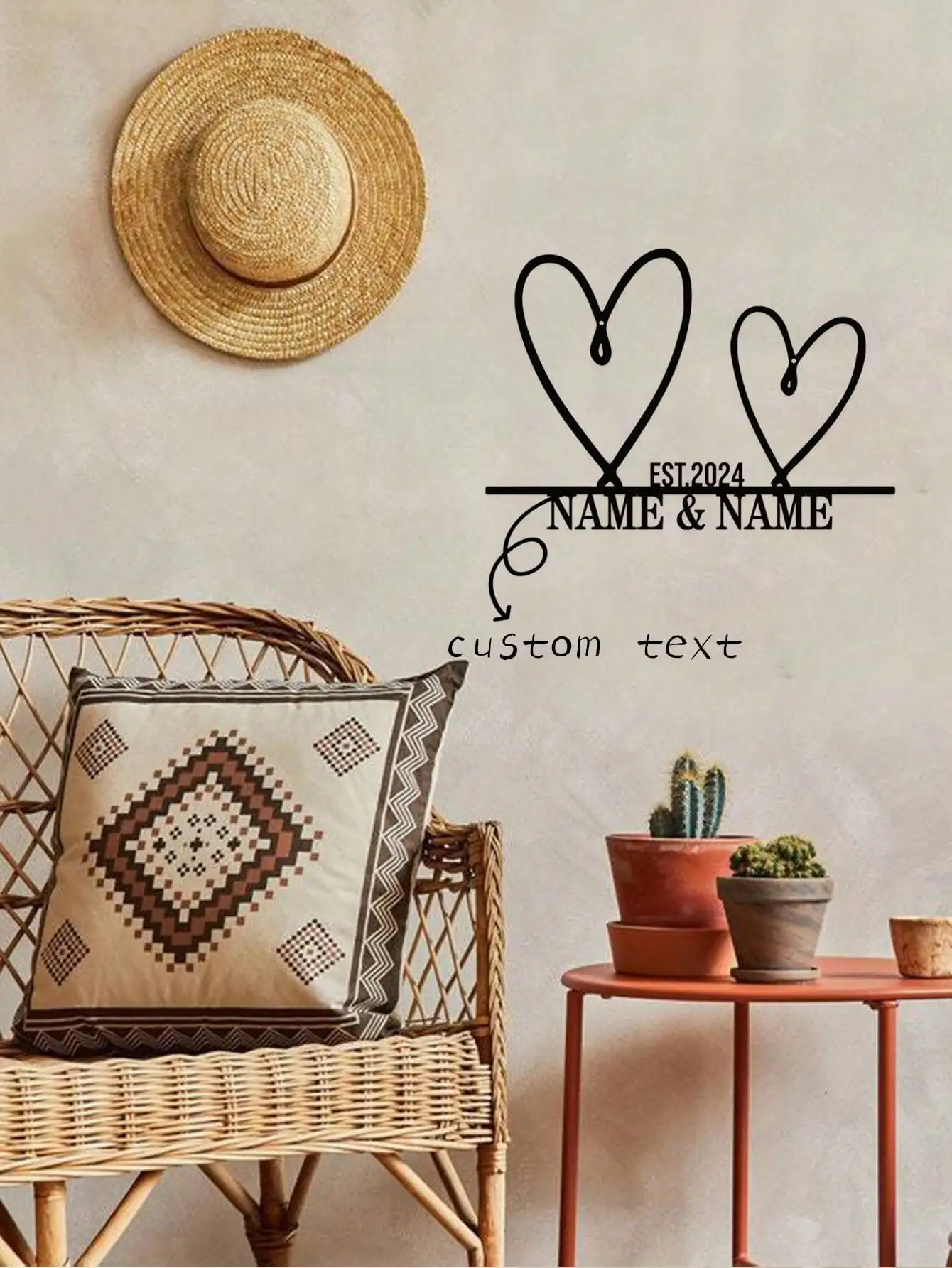 1pc Personalized Metal Heart Wall Art Chic Home Decor Gift For Valentine New Year