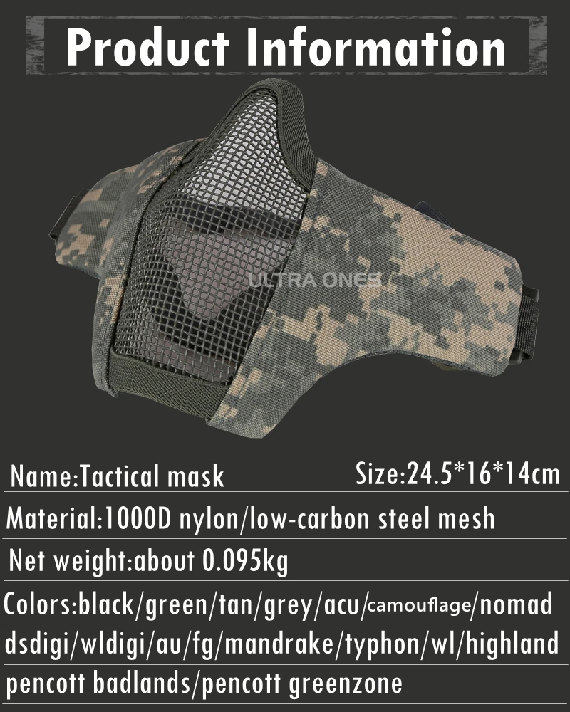 Airsoft-Gesichtsmaske, atmungsaktiv, kohlenstoffarm, Stahlgeflecht, schützendes Schießen, Paintball-Maske, CS Wargame, taktische Halbgesichtsmaske – Detail 2