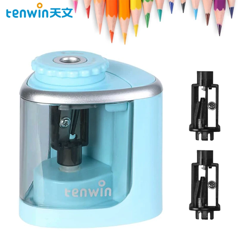 Tenwin Rautan Pensil 2 In 1 Portabel Elektrik/Manual Rautan Pensil Otomatis Rautan Pensil Anak Dewasa Otomatis Alat Tulis