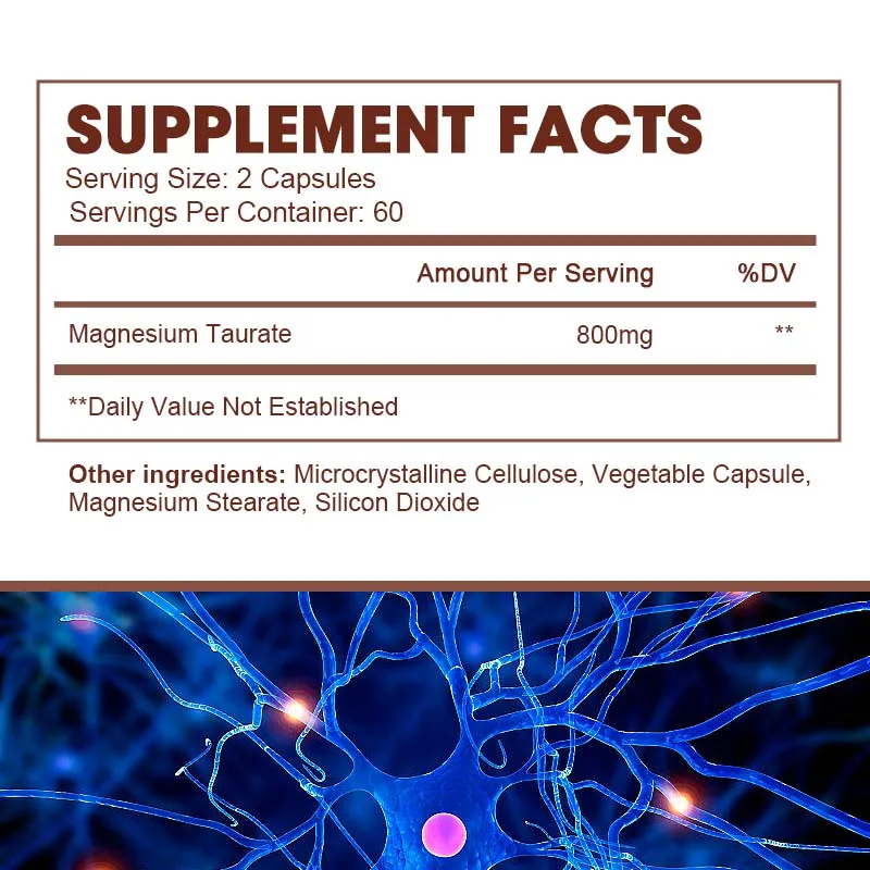 BEWORTHS Magnesium Taurine Capsules Cardiovascular Health Supplement Improve Nerve Conduction Promote Fat Metabolism Calm Down