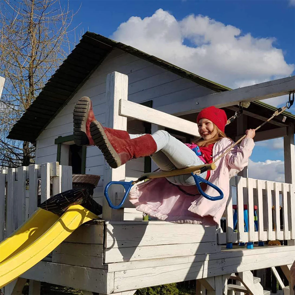 Trapezio in legno con anelli da palestra in plastica parco giochi al coperto all'aperto 2 in 1 Set altalena accessori per bambini