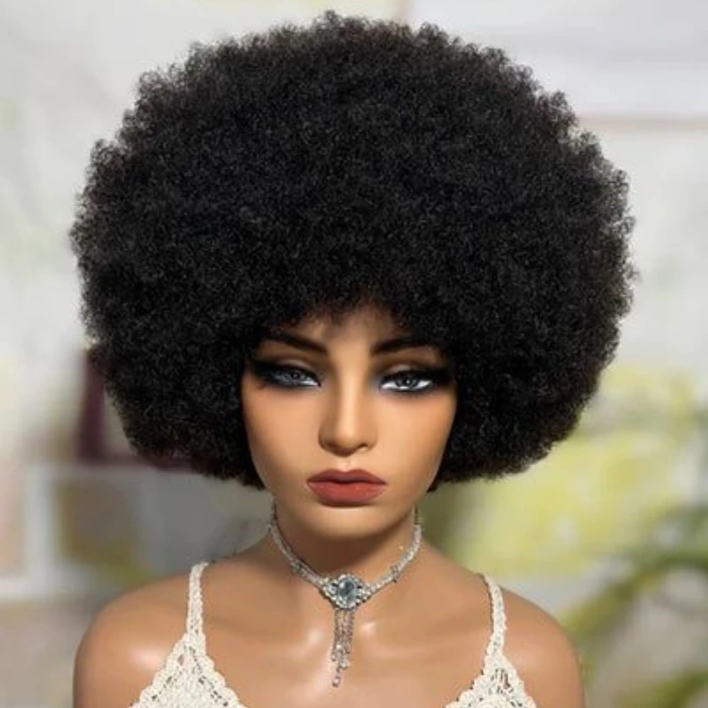 

Best Short Afro Wig - Brazilian Kinky Curly Human Hair - Natural Black Fluffy Low Maintenance