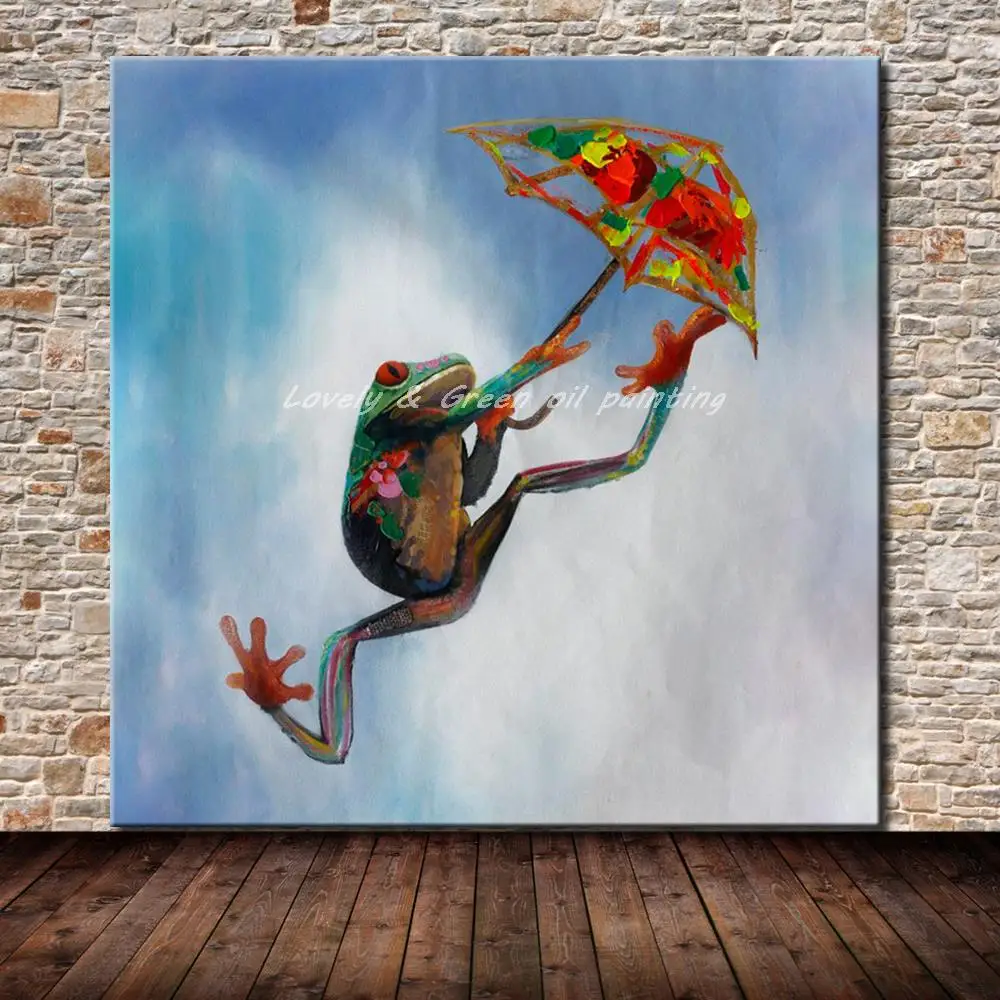 

Decorative Art Handmade Modern Abstract Jumping Frog Animal Oil Painting on Canvas,Wall Paintings for Living Room Home Decor