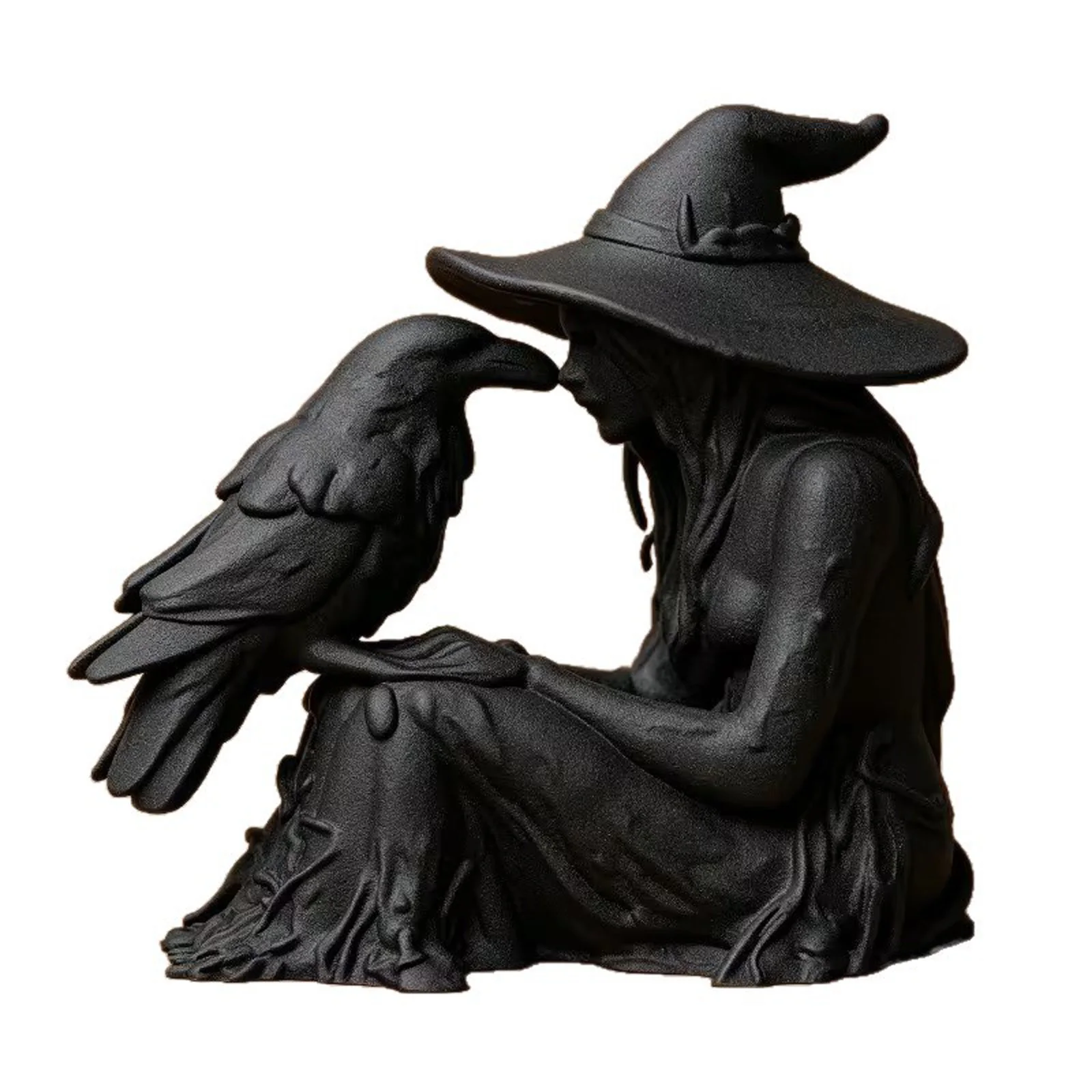 Halloween Witch Decoration 3d Printed Witch Ornament with Stable Base Matte Black Resin Sculpture Halloween Party for Home