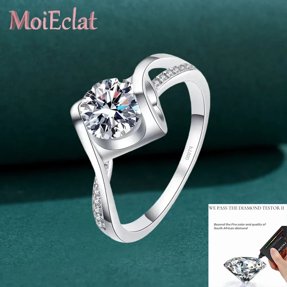 MoiEclat Store Platinum PT950 Women Diamond Ring, Moissanite 1CT Angel's Kiss Rings Fine Jewelry Wedding Band Girl Engagement