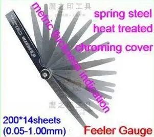 

BESTIR taiwan made whole heat treated spring steel Metric Promotional Feeler Gauge 200*14sheets(0.05-1.00mm) NO.07525