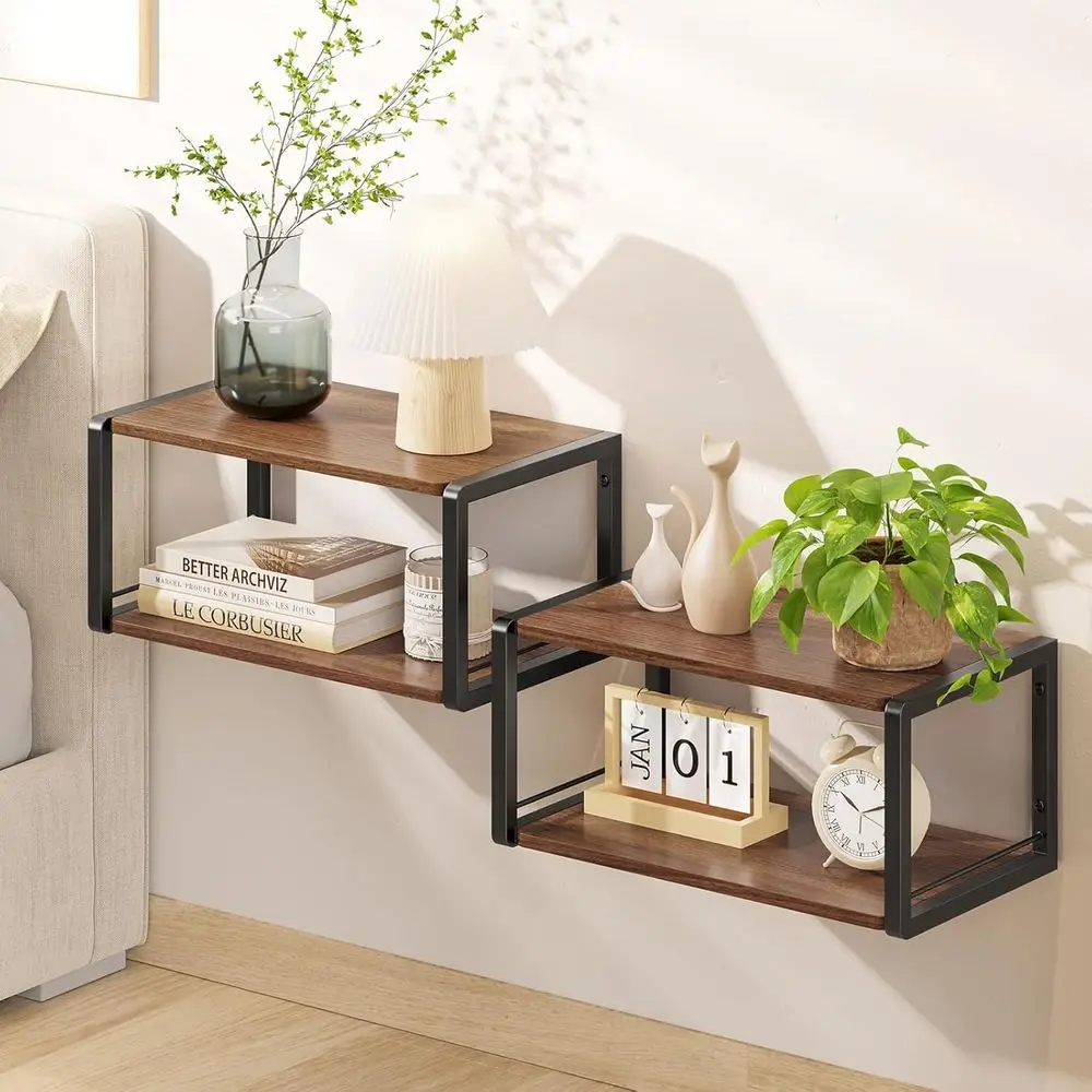 

2-Piece Wall-Mounted Nightstand Set, Vintage Brown, Heavy-Duty Floating Bedside Tables for Bedroom, Bathroom, Kitchen