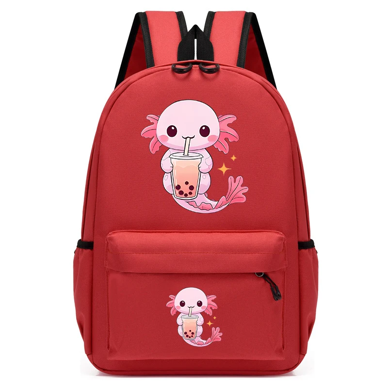 Anime Cartoon School Bags for Children, Kindergarten Student Backpack, Boba Axolotl Bubble Tea, Travel Bagpacks, Sac A Dos