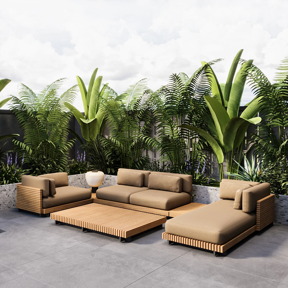 

Teak Outdoor Courtyard Wooden Sofa Hotel Park Courtyard Apartment Farmhouse Mall Family Bar