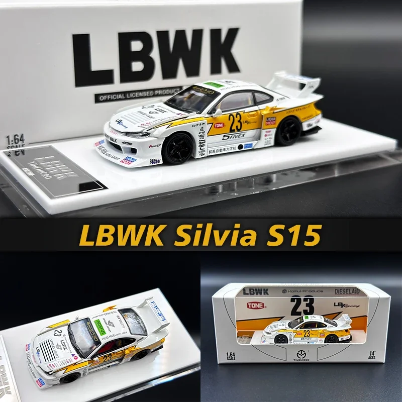 

Time Micro 1:64 LBWK Silvia S15 Open Hood Yellow Lightning Diecast Diorama Car Model Collection Miniature Toys