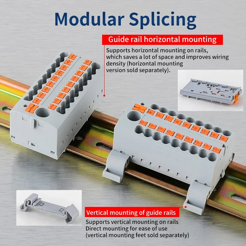 JINH PTFIX 2.5mm² Rail Mounted Push-In Splitter Tool-Free Quick Splice Terminals Pack of 12/13/18/19 Ways Electrical Connector