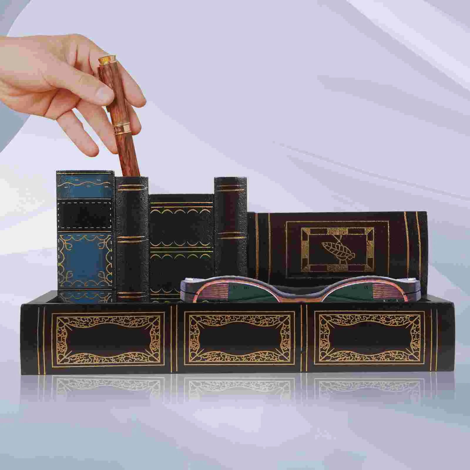 

Pen Holders Stationary Simulation Book Brush Pot Organizer Storage Stationery Brown