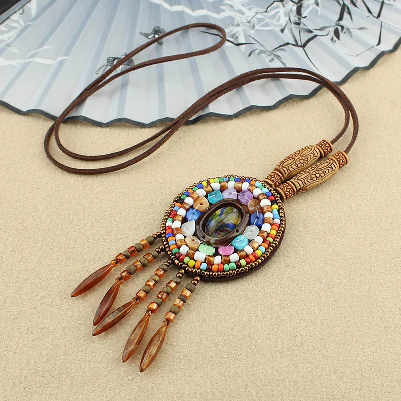 New Women Bohemian Ethnic Long Chain Feather Dreamcatcher Skeleton Tassel Pendant Necklace Choker Boho Jewelry Accessories