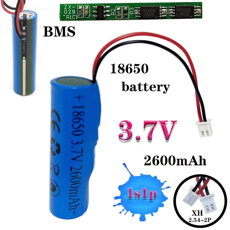 

Аккумулятор 3.7V 18650 1S1P 2600mAh для светодиодного рыболовного фонаря, Bluetooth-колонки, запасной аккумулятор, DIY-кабель XH2.54-2P