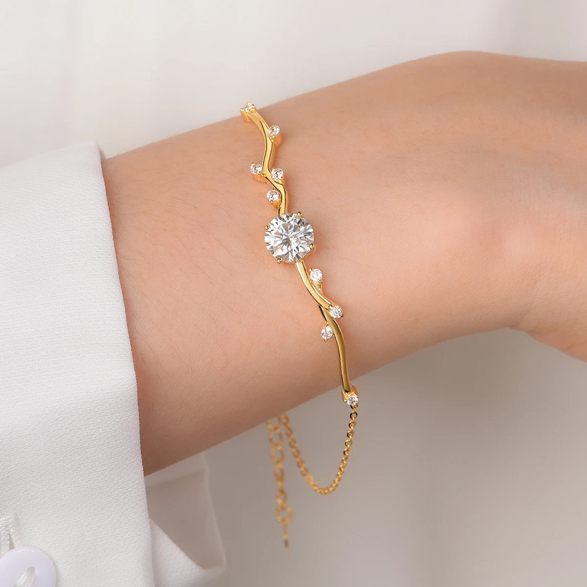 S925 sterling silver plated with 18K gold moissanite moissanite forest branch bracelet 8.0mm/2.0ct for women gift