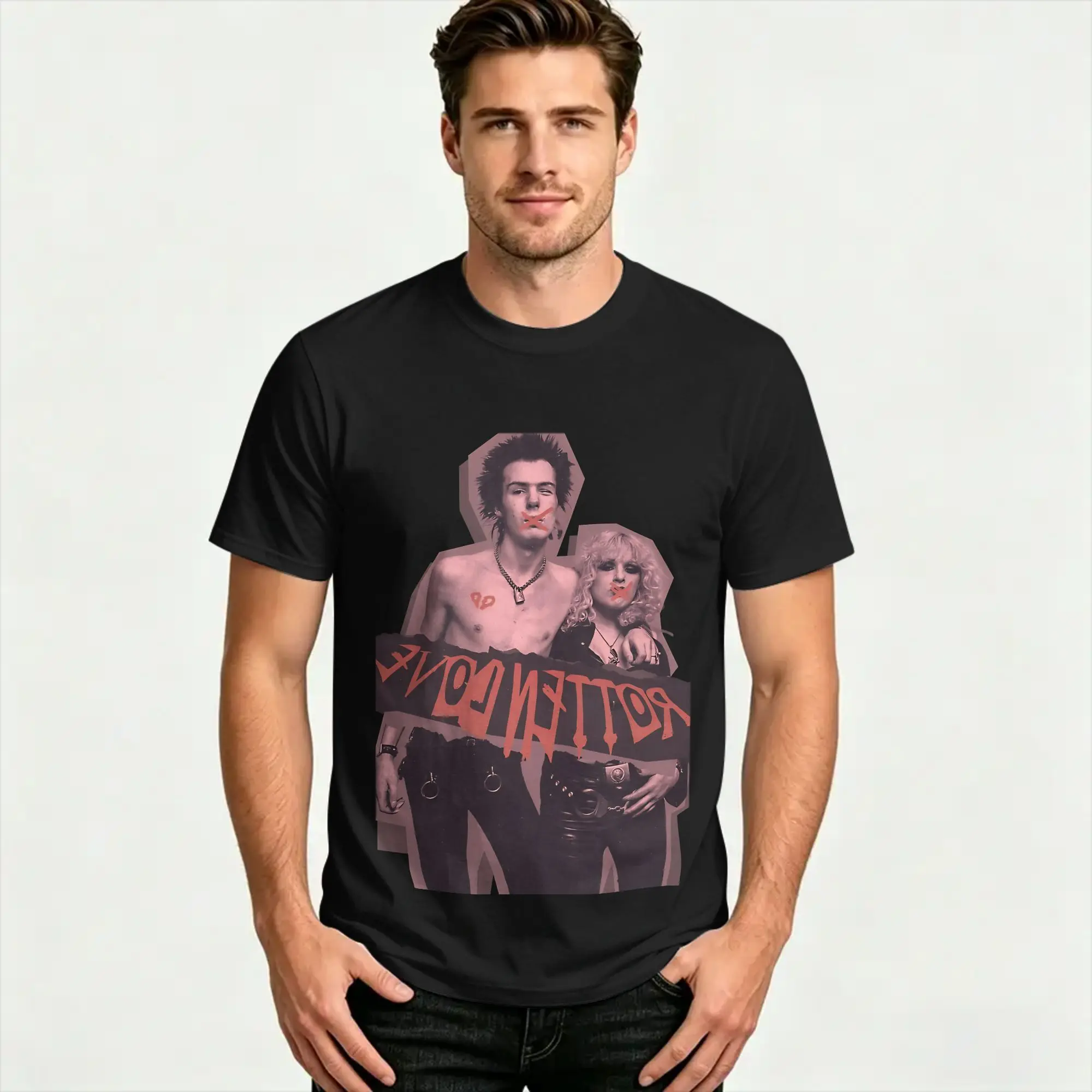 Mens T-Shirt SID AND NANCY ROTTEN LOVE T Shirts Trendy Cool  Beach Tees Awesome 100 Cotton Tops Birthday Gift