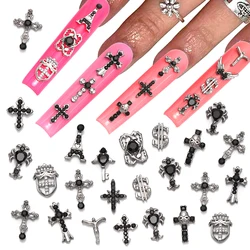 Bijoux de Luxe en Forme de Croix Sombre pour Nail Art, Breloque Brillante en Strass, Diamant, Fournitures d'Accessoires pour Ongles, DIY, 10 Pièces/Paquet