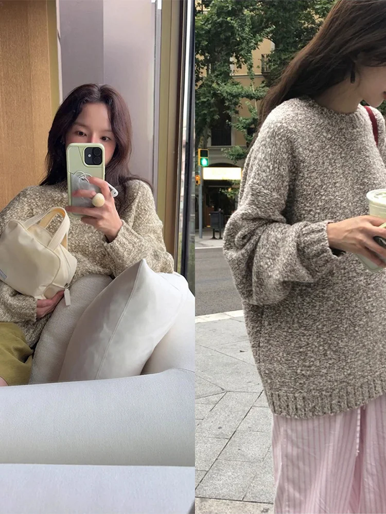 سترة فضفاضة طويلة Sve مستديرة للنساء كبيرة الحجم كسول الكتف قطرة الكتف علوية بوابة دونغدا صلصة الطفل مختلط الألوان