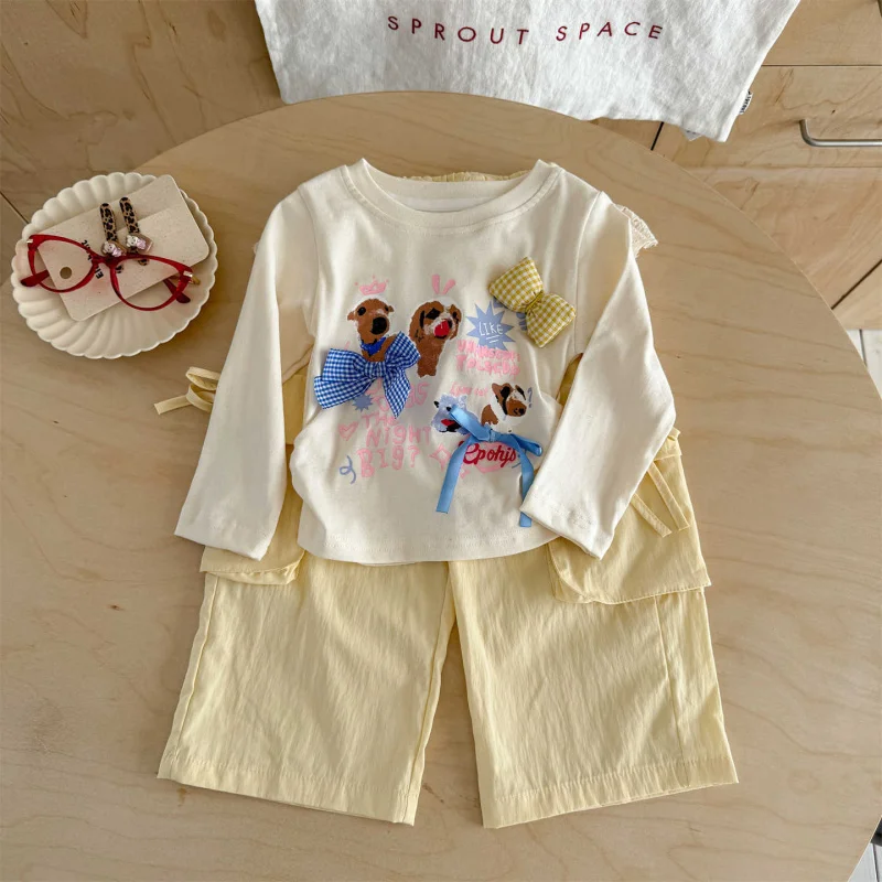 

01-Girls Autumn Suit2025New Dopamine Stylish Toddler Autumn Outfit Baby Cargo Pants Two-Piece Set Sports Clothes