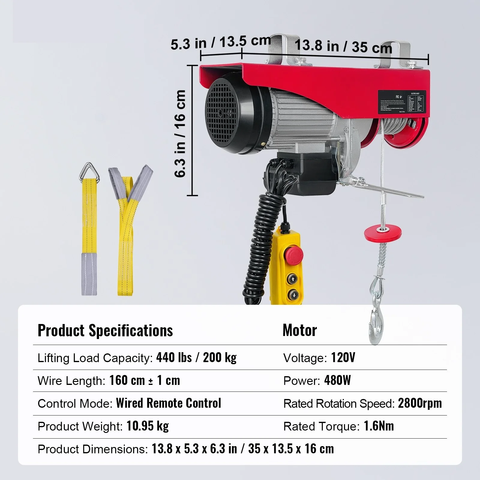 Electric Hoist 440 lbs/200KG Lifting 480W 220V/110V Electric Steel Wire Winch With 14ft Wired Remote Control Hoist-Lift PA200