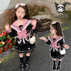 Sanrios Kuromi Anime Kawaii Kids College Style Jk Pleated Skirt Suit Princess Dress Comfortable Outdoor Toddler Clothse Set Gift