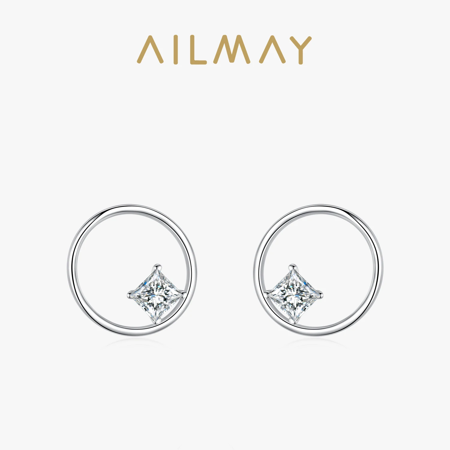 Ailmay 100% 925 Sterling Silver Fashionc Round Earrings Clear Zircon For Women Wedding Engagement Fine Female Jewelry