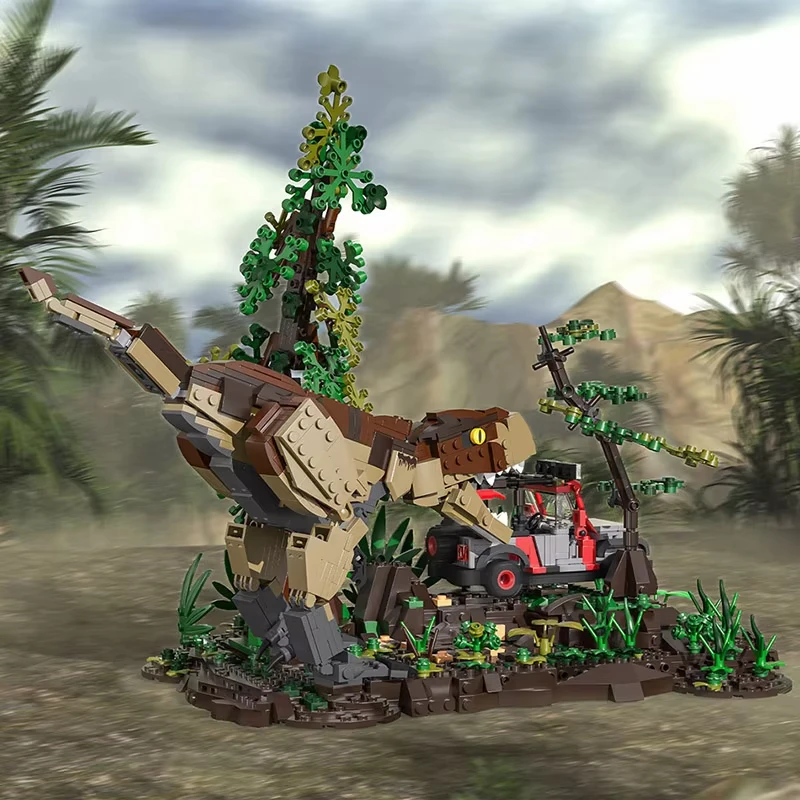 1555 個恐竜世界ビルディングブロックセットティラノサウルスレックスチェイス男の子のための知育玩具子供のクリスマスギフト