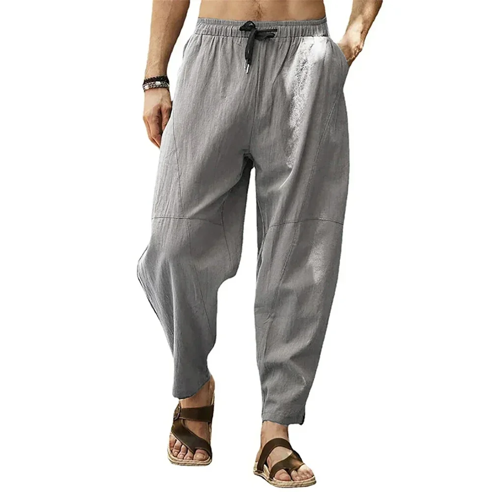 Pantaloni in lino di cotone da uomo autunnali pantaloni da jogging pantaloni sportivi Harem da Yoga larghi con coulisse Casual solidi