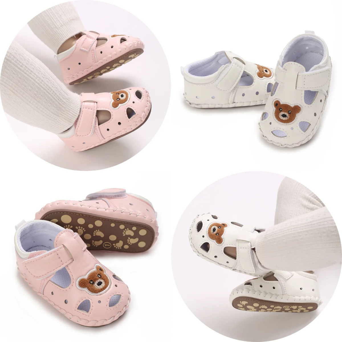 2024 Nieuwe Product Schattige Kleine Beer Baby Sandalen Baby Meisjes Schoenen Prinses Rubberen Zool Antislip Peuter Eerste Wandelaars 2 Kleuren