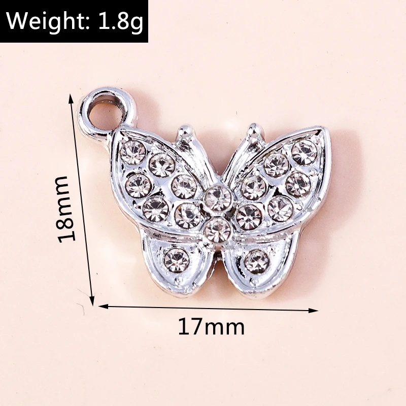 20 Stück 17x18mm Niedliche Kristall-Legierungs-Tier-Schmetterlings-Anhänger für Schmuckherstellung, Halsketten, Ohrringe, Armbänder, DIY-Bastelgeschenk – Detail 1
