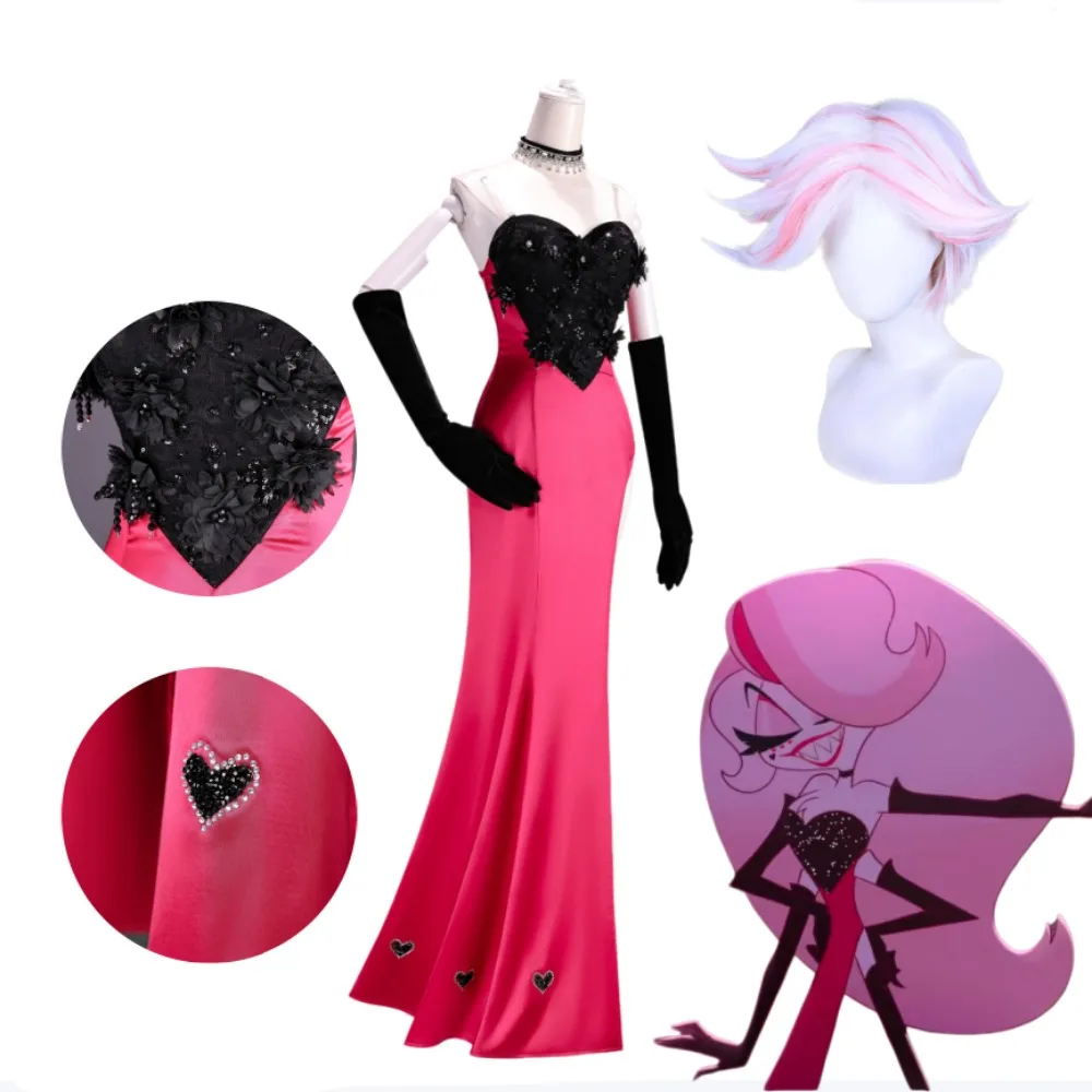 

Hazbin Hotel Angel Dust Sexy Formal Gown Cosplay Costume Full Set Adult Halloween Comic Con Carnival Stage Performance Outfit