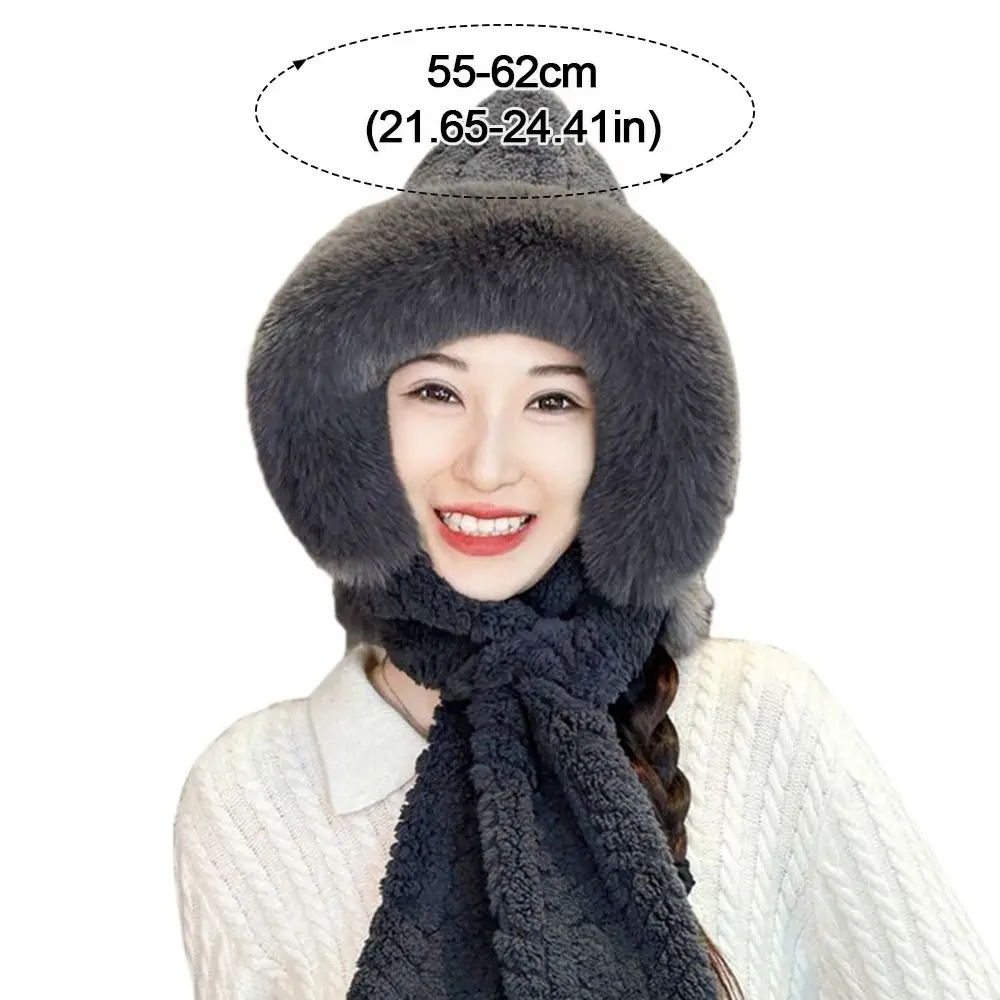 Gorro integrado de felpa para invierno, bufanda cálida a prueba de viento, gorro con protección para los oídos, gorro informal suave, bufanda para exteriores