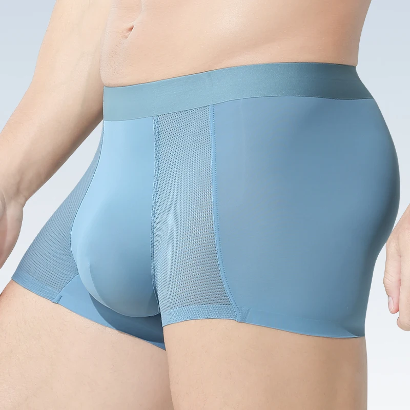 

5PCS Men's Ice Silk Antibacterial Panties Men's Mesh Breathable Boxer Pants Summer